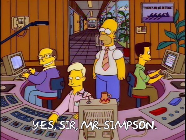 homer's employee responding 'yes sir, mr simpson!'