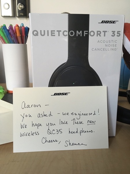 a pair of QC35s with a nice card from Bose.