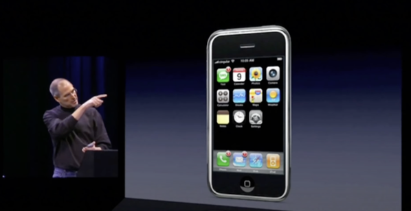 steve jobs unveiling the iPhone in January of 2007
