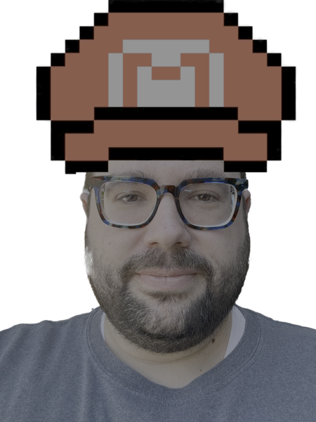 a selfie of me with a silly pixelated mario hat